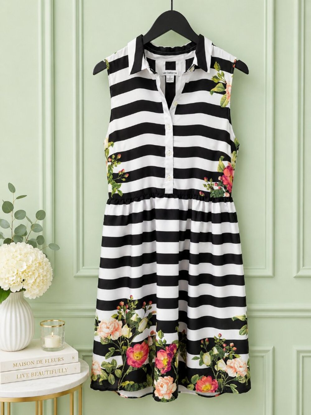 Liz Claiborne Sleeveless Striped Floral Shirt Dress